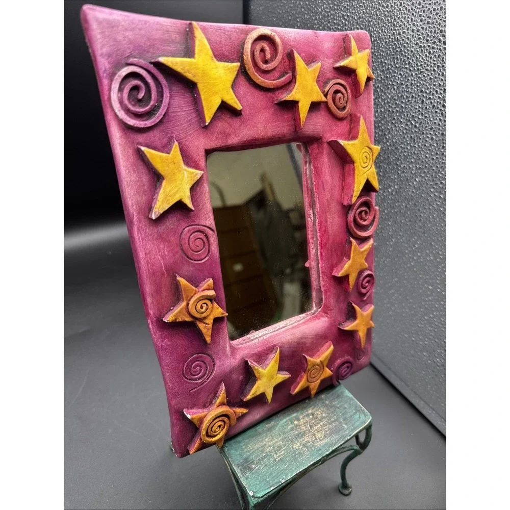 Beautiful carved and painted artisan mirror 2001 By Kate McLeod Coquette Cottage
